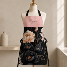 Elegant zwart bloemmotief met rozen en monogram na