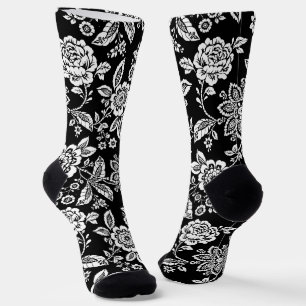 Elegant Zwart Bloemmotief Sokken