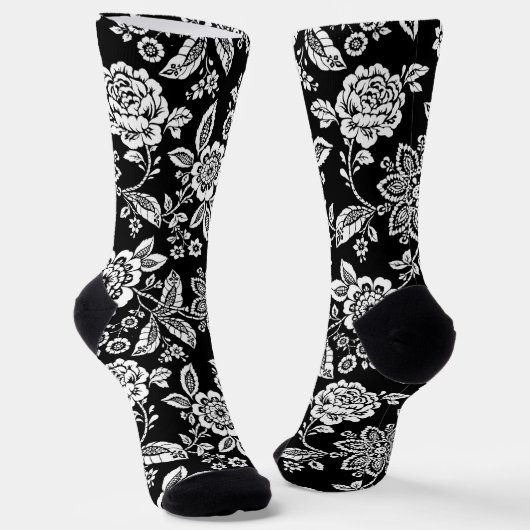 Elegant Zwart Bloemmotief Sokken (Gebogen)