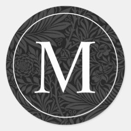 Elegant Zwart Bloemmotief Wit Monogram Enveloppe Z Ronde Sticker
