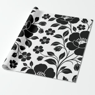 Elegant zwart bloempatroon cadeaupapier