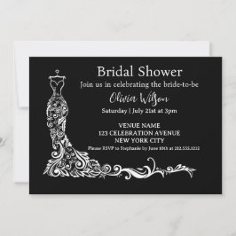 Elegant Zwart Boho Floral Gown Vrijgezellenfeest Kaart