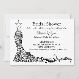 Elegant Zwart Boho Floral Gown Vrijgezellenfeest Kaart