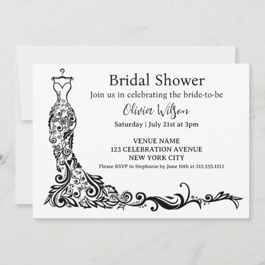 Elegant Zwart Boho Floral Gown Vrijgezellenfeest Kaart (Voorkant)