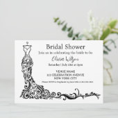 Elegant Zwart Boho Floral Gown Vrijgezellenfeest Kaart (Staand voorkant)