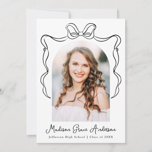 Elegant zwart  boog foto Afstuderen Aankondiging (Voorkant)