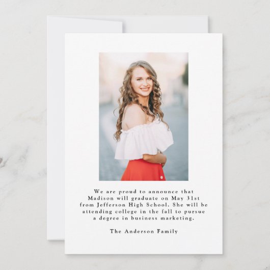 Elegant zwart  boog foto Afstuderen Aankondiging (Achterkant)