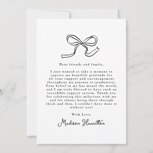 Elegant zwart  boog foto Afstuderen Bedankkaart (Achterkant)