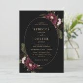 Elegant zwart bordeaux bloemenbruiloft kaart (Staand voorkant)