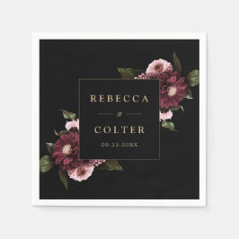 Elegant zwart bordeaux bloemenbruiloft servet