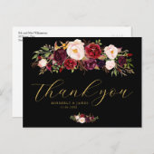 Elegant zwart, bordeaux & blos bruiloft briefkaart (Voorkant / Achterkant)