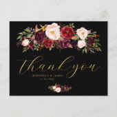 Elegant zwart, bordeaux & blos bruiloft briefkaart (Voorkant)