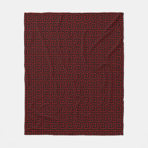 Elegant zwart & bordeauxrood Grieks patroon Fleece Deken