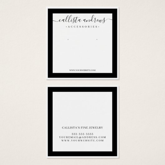 Elegant zwart-border cursive Earning Display Vierkante Visitekaartjes (Voorkant /achterkant)