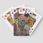 Elegant zwart  botanisch bloemmonogram pokerkaarten (Achterkant)