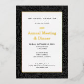 Elegant zwart botanisch jaarlijks bedrijfsdiner folie uitnodiging (Voorkant)