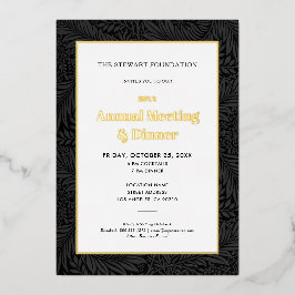 Elegant zwart botanisch jaarlijks bedrijfsdiner folie uitnodiging