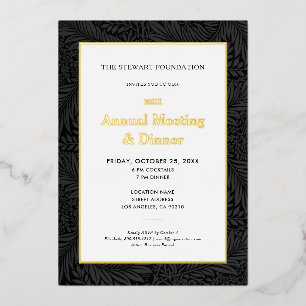 Elegant zwart botanisch jaarlijks zakendiner folie uitnodiging