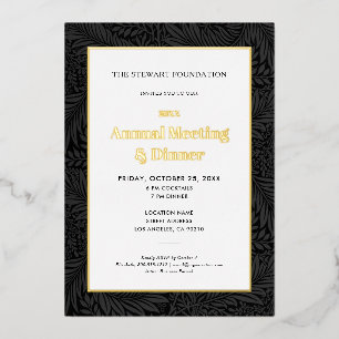 Elegant zwart botanisch jaarlijks zakendiner folie uitnodiging