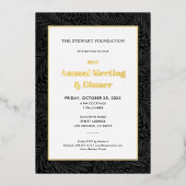 Elegant zwart botanisch jaarlijks zakendiner folie uitnodiging (Voorkant)
