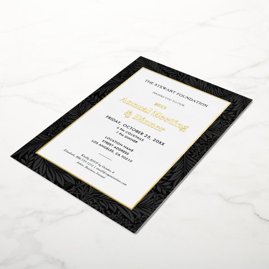 Elegant zwart botanisch jaarlijks zakendiner folie uitnodiging (Gedraaid)