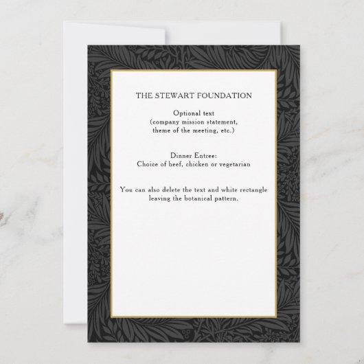 Elegant zwart botanisch jaarlijks zakendiner kaart (Achterkant)