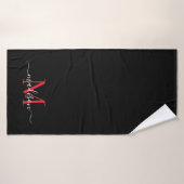 Elegant Zwart Bourgogne Rood Monogram Script Naam Badhanddoek (Badhanddoek)