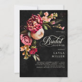 Elegant zwart Bourgondisch bloemenscript Vrijgezel Kaart (Voorkant)