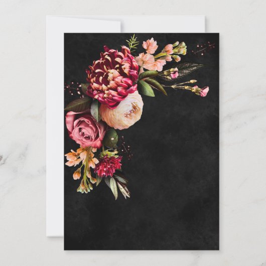 Elegant zwart Bourgondisch bloemenscript Vrijgezel Kaart (Achterkant)