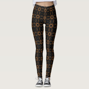 Elegant zwart bronzen bloemroosterpatroon leggings