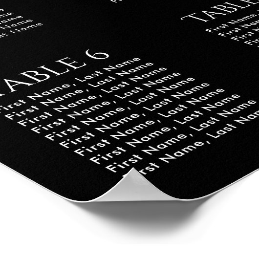 Elegant Zwart Bruiloft 10 Tafel Zitgrafiek Poster (Hoek)