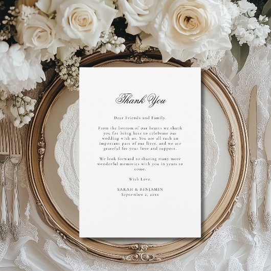 Elegant zwart bruiloft menu & receptie dank u