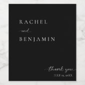 Elegant zwart bruiloft minimalistisch script dank  wijn etiket (Enkel label)