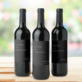 Elegant zwart bruiloft minimalistisch script dank wijn etiket