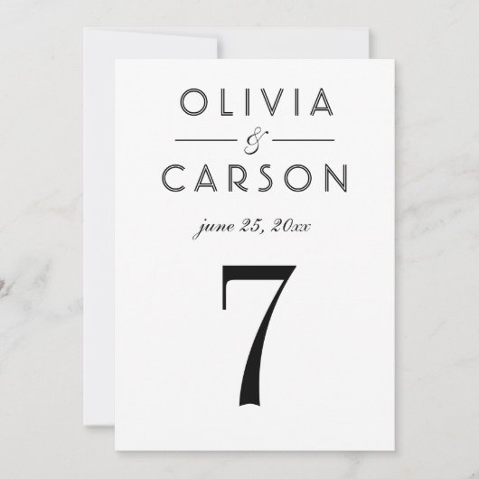 Elegant Zwart Bruiloft Monogram Tafelnummer (Voorkant)