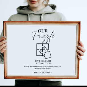 Elegant zwart bruiloft puzzel gastenboek teken poster