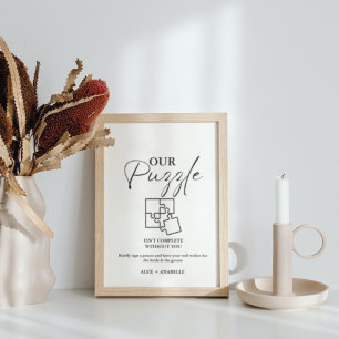 Elegant zwart bruiloft puzzel gastenboek teken poster