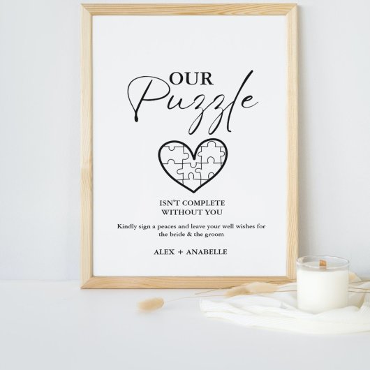 Elegant zwart bruiloft puzzel gastenboek teken poster