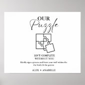 Elegant zwart bruiloft puzzel gastenboek teken poster (Voorkant)