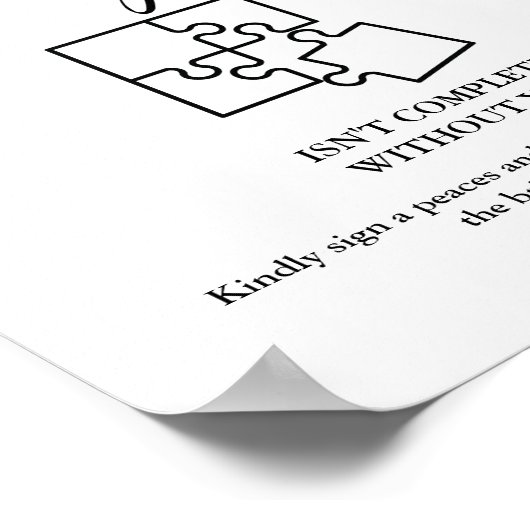 Elegant zwart bruiloft puzzel gastenboek teken poster (Hoek)