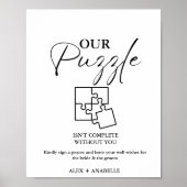Elegant zwart bruiloft puzzel gastenboek teken poster (Voorkant)
