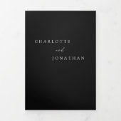 Elegant Zwart Bruiloft RSVP Details QR Code Foto Drieluik Uitnodiging (Cover)