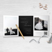 Elegant Zwart Bruiloft RSVP Details QR Code Foto Drieluik Uitnodiging