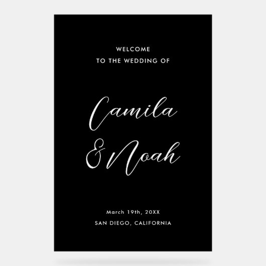 Elegant zwart bruiloft welkom acryl bord (Voorkant)