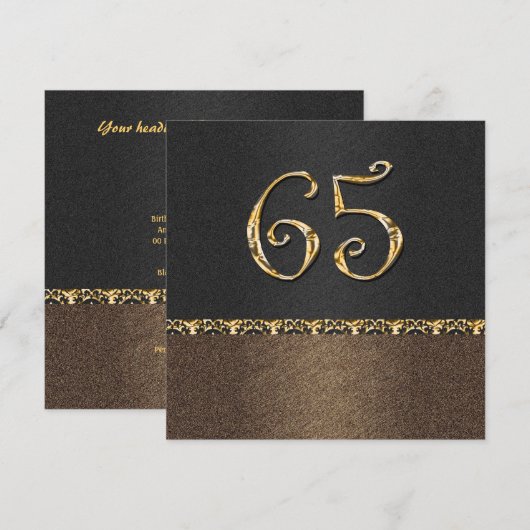 Elegant zwart bruin 65th ANY AGE Kaart (Voorkant / Achterkant)