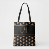 Elegant Zwart Bruin Polka Dots Streep Monogram THR Tote Bag (Voorkant)