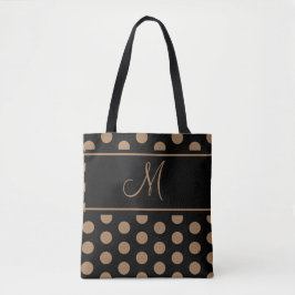 Elegant Zwart Bruin Polka Dots Streep Monogram THR Tote Bag
