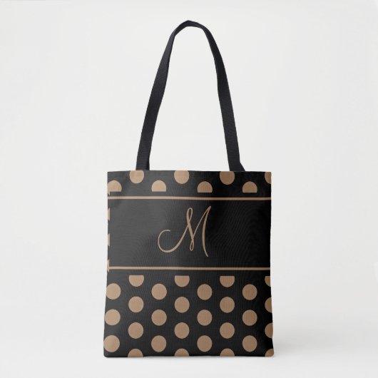 Elegant Zwart Bruin Polka Dots Streep Monogram THR Tote Bag (Voorkant)