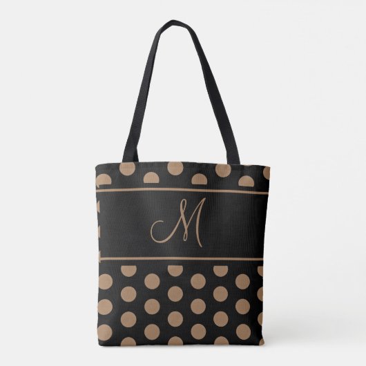 Elegant Zwart Bruin Polka Dots Streep Monogram THR Tote Bag (Achterkant)