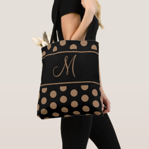 Elegant Zwart Bruin Polka Dots Streep Monogram THR Tote Bag